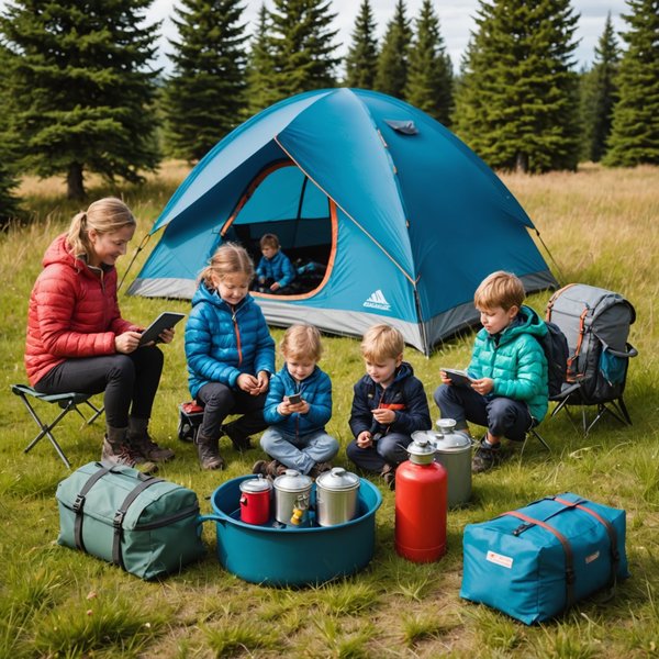 Quels sont les équipements nécessaires pour un camping en région de prairie alpine avec des enfants?